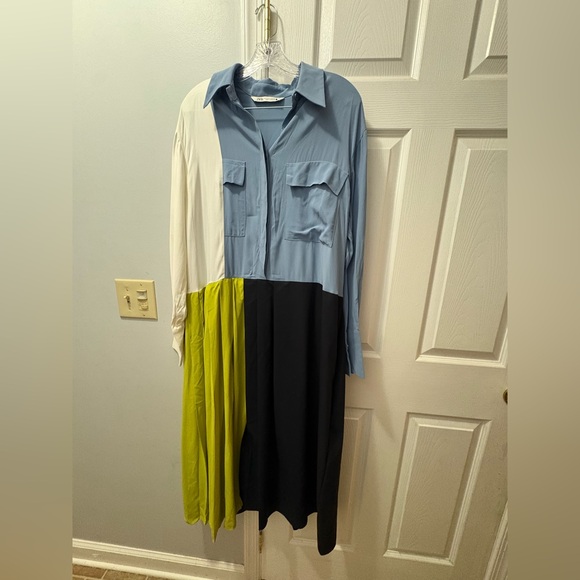 Zara Pleated Patchwork Colorblock Dress, M - Picture 2 of 5